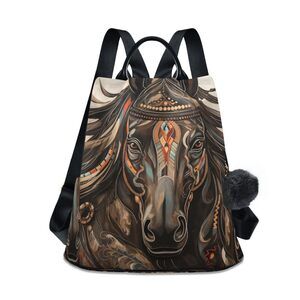 9468 Tribal Horse Backpack Purse Travel Casual Daypack College Bookbag Work